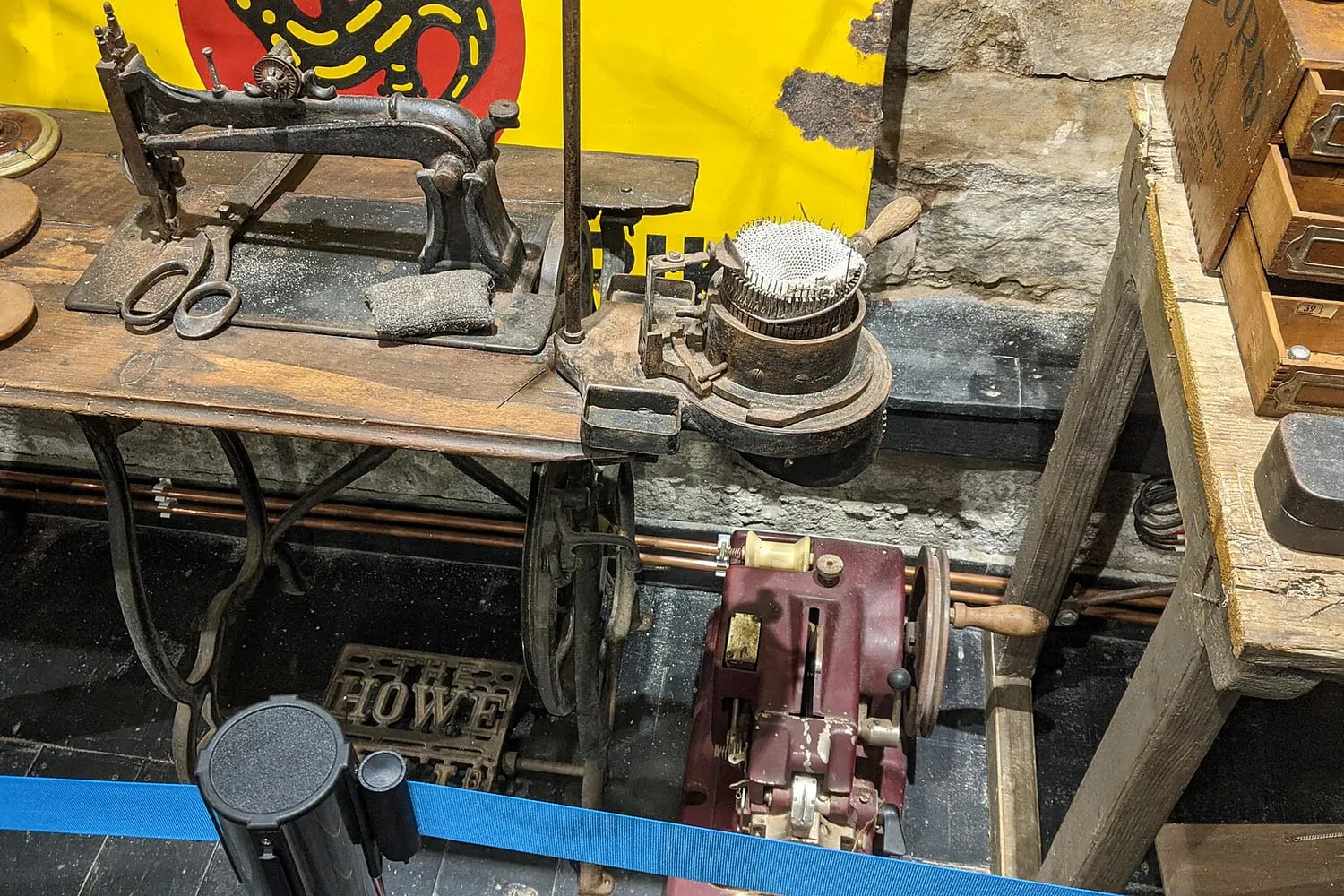 A sewing machine stitching a length of fabric